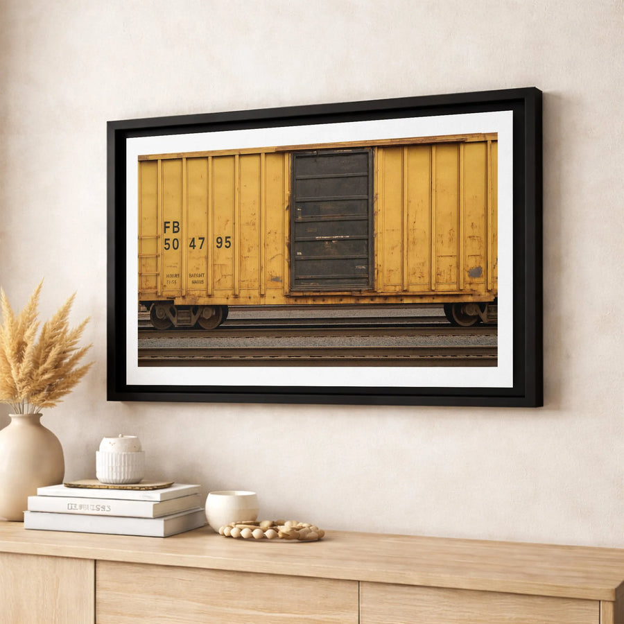 Yellow Train Boxcar Canvas Print | Industrial Railway Wall Art | Premium Fade-Resistant Decor | Gift for Train Enthusiasts & Collectors