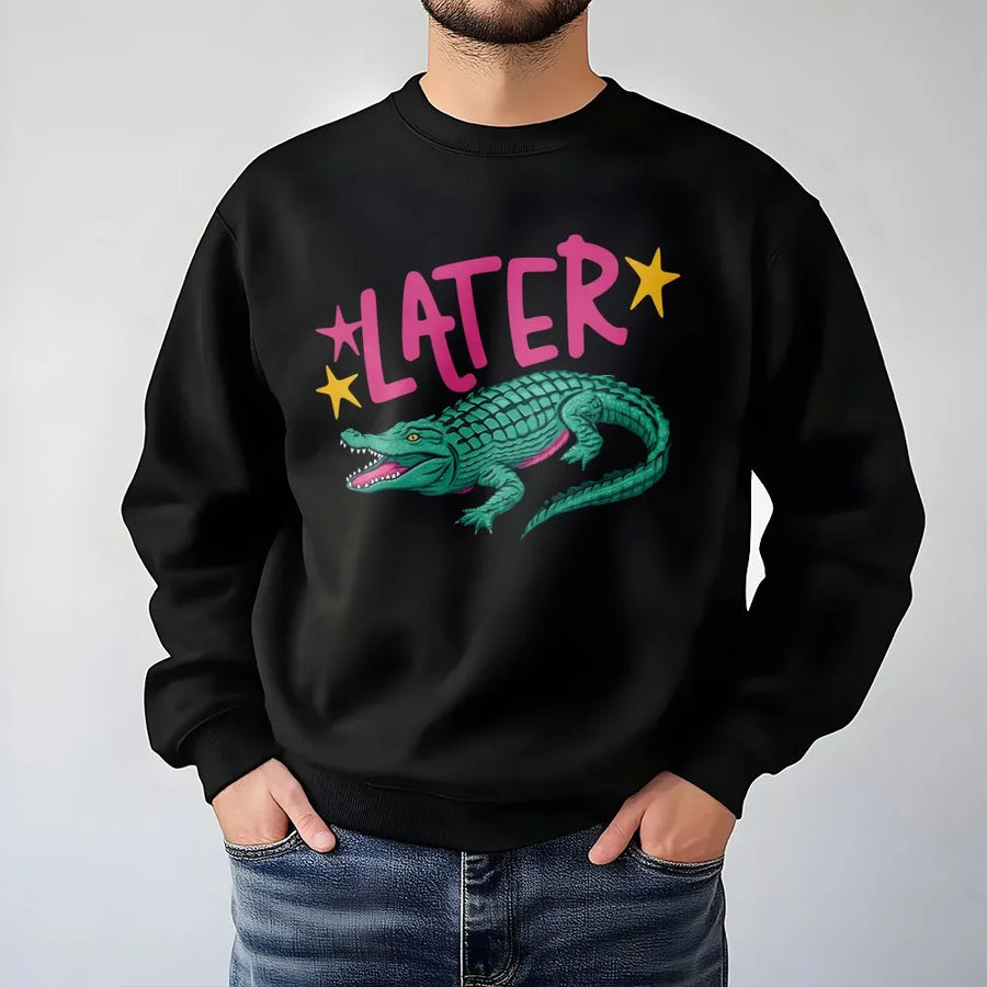 Later Gator Sweatshirt | Funny Alligator Pun Graphic | Premium Cotton Blend Sweatshirt | Unisex Summer Vacation Gift