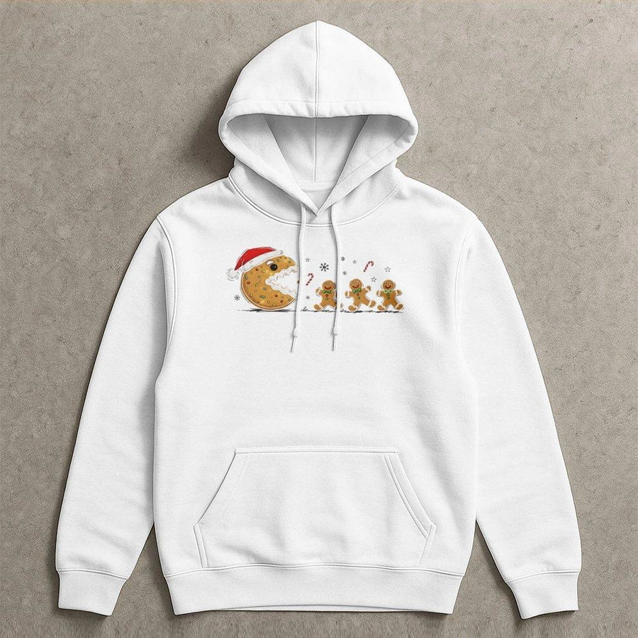 Christmas Gingerbread Man Hoodie | Retro Arcade Cookie Eater Graphic | Premium Cotton Blend | Funny Holiday Gift for Gamers and Christmas Lovers