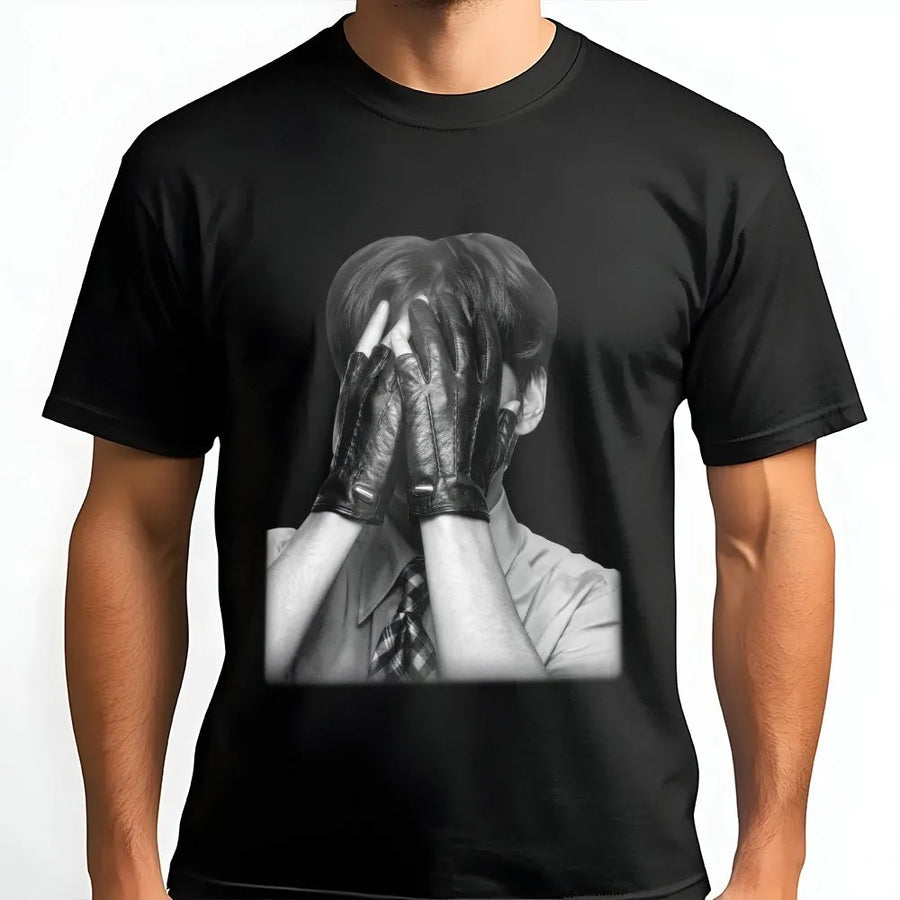 Gloved Hands Photo T-Shirt | Moody Black and White Artistic Print | Premium Soft Cotton | Unisex Indie Fashion Streetwear Gift