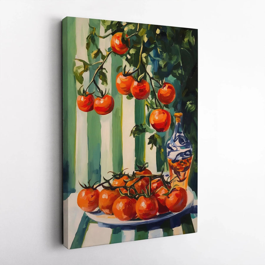 Tomato Still Life Vertical Canvas | Vibrant Farmhouse Painting | Thick Gallery Wrapped Canvas | Premium Kitchen & Dining Room Decor Gift