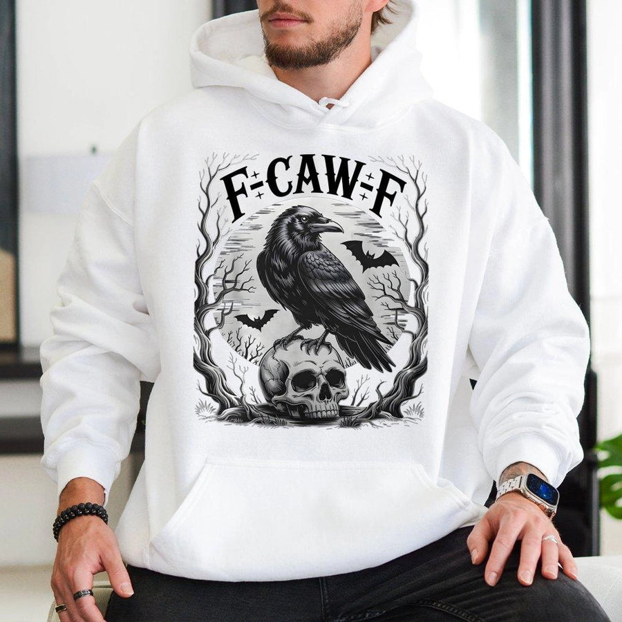 Gothic Raven Skull Hoodie | Spooky Crow Moon Graphic Print | Premium Cotton-Poly Blend | Unisex Dark Academia Gift for Bird Lovers