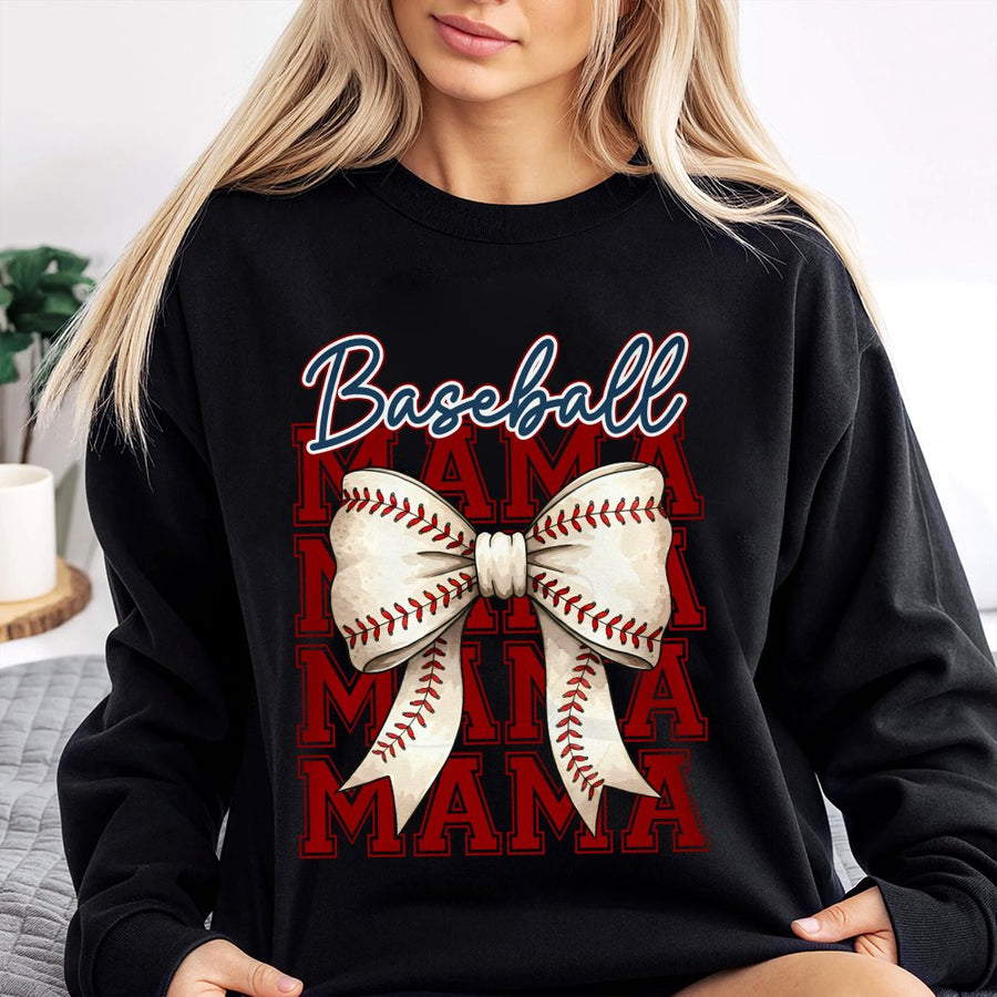 Baseball Mama Sweatshirt | Coquette Bow Graphic Tee | Premium Cotton Blend Crewneck | Cute Game Day Outfit Gift for Baseball Mom