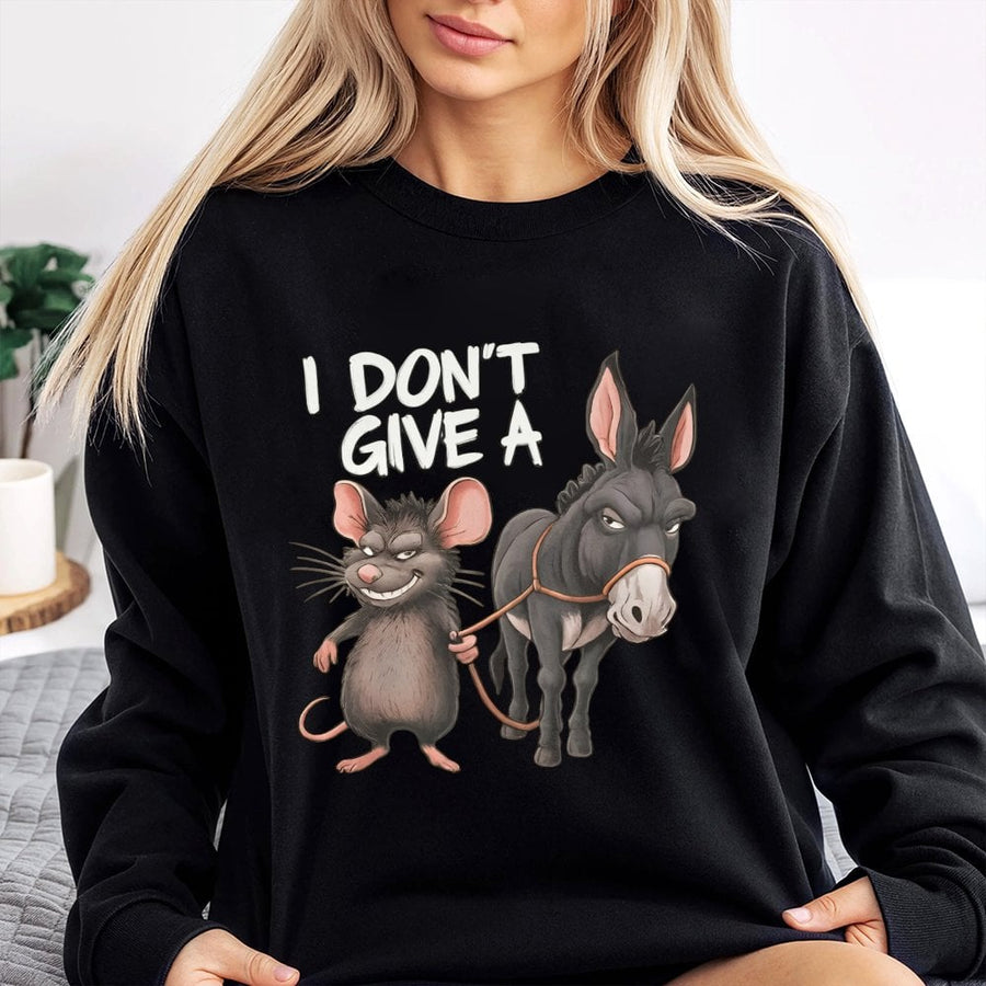 I Don't Give A Rats Ass Sweatshirt | Funny Donkey Pun Graphic Sweater | Premium Unisex Crewneck Pullover | Sarcastic Slogan Gift For Friend