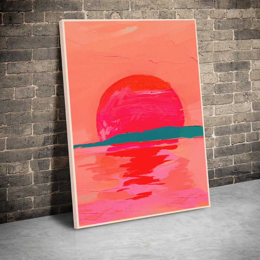 Abstract Sunset Canvas Art | Vibrant Pink and Red Impressionist Wall Decor | Premium 1.25-Inch Gallery Wrap | Modern Home Office Wall Hanging