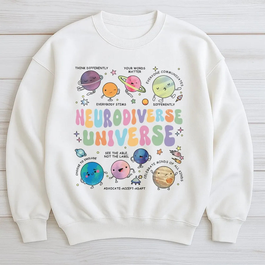 Neurodiverse Universe Sweatshirt | Colorful Planets Graphic Tee | Soft Premium Cotton | Autism Awareness Gift for Sped Teacher