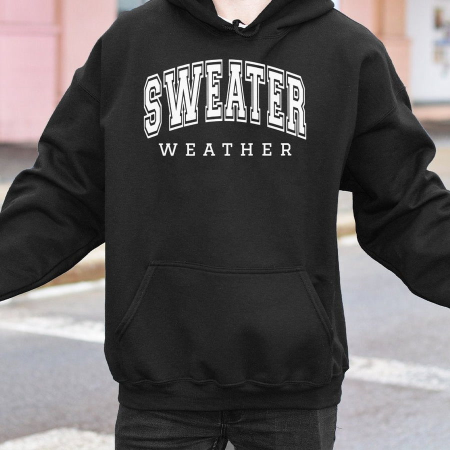 Sweater Weather Hoodie | Retro Varsity Text Graphic | Premium Cotton Blend | Cozy Fall Aesthetic Apparel for Women and Men
