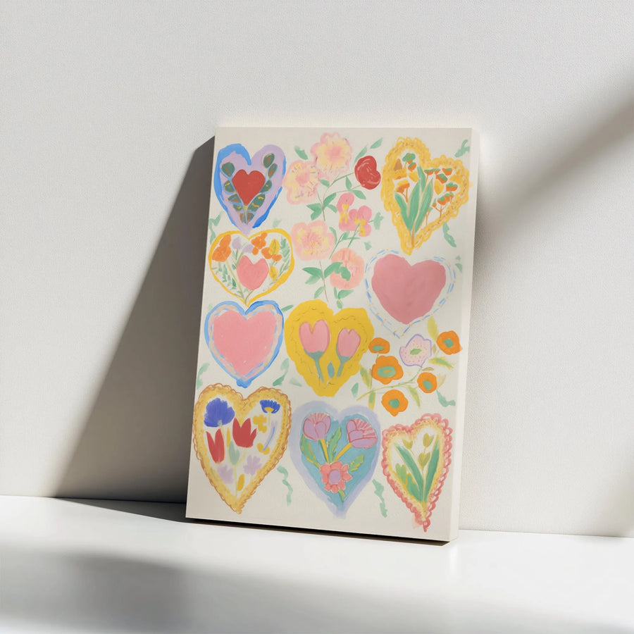 Floral Hearts Wall Art | Painterly Botanical Heart Canvas Print | Premium Gallery Wrap Decor | Romantic Home Gift For Her