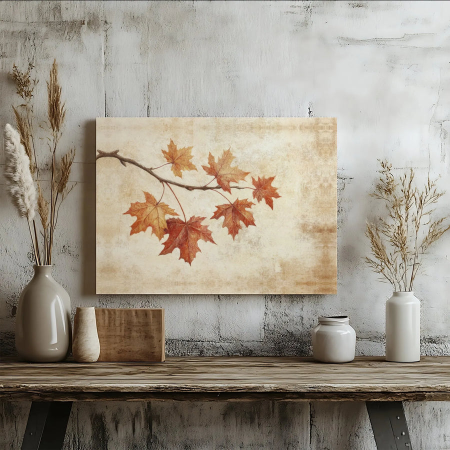 Autumn Maple Leaves Canvas Wall Art | Rustic Botanical Branch Print | Gallery Wrapped Premium Material | Fall Home Decor Gift for Living Room