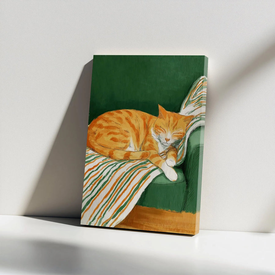Orange Tabby Cat Wall Art | Sleeping Ginger Cat Sketch Canvas | Premium 1.25-inch Gallery Wrap | Cozy Home Decor Gift for Cat Lovers