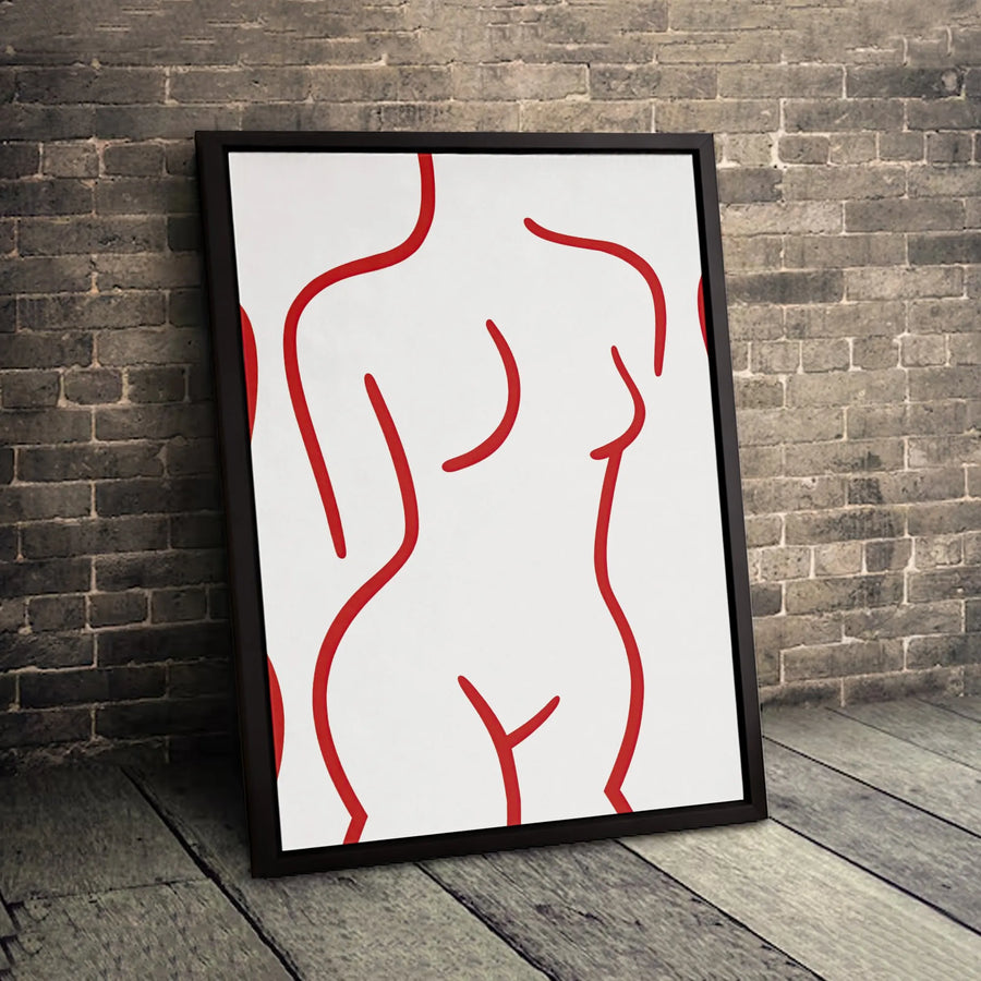Abstract Female Body Line Art Canvas | Minimalist Red Silhouette Wall Decor | Premium Gallery Wrap Print | Modern Bedroom Office Art Gift