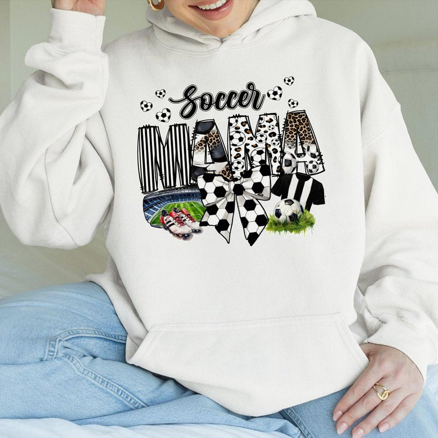 Soccer Mama Hoodie | Leopard Print Bow Graphic | Soft Cotton Blend | Game Day Gift for Soccer Mom