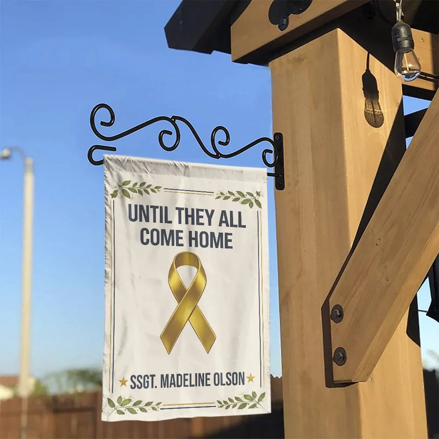 Military Deployment Garden Flag | Until They All Come Home Yellow Ribbon | Double Sided Weather Resistant Polyester | Support Our Troops Gift for Military Families