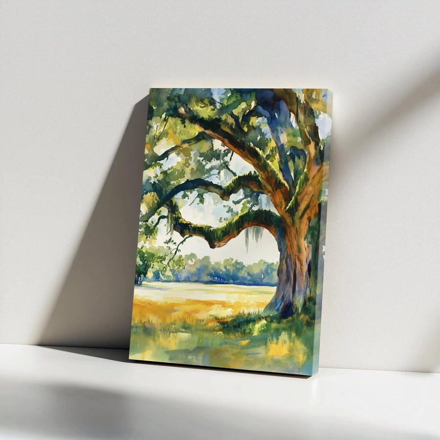 Watercolor Oak Tree Canvas | Lush Landscape Painting Print | Premium Gallery Wrapped Canvas | Modern Farmhouse Decor Gift