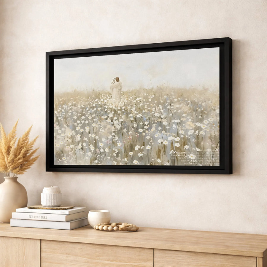 Jesus The Good Shepherd Canvas Art | Wildflower Meadow Religious Wall Decor | Premium 1.25" Gallery Wrap | Christian Gift for Home & Office