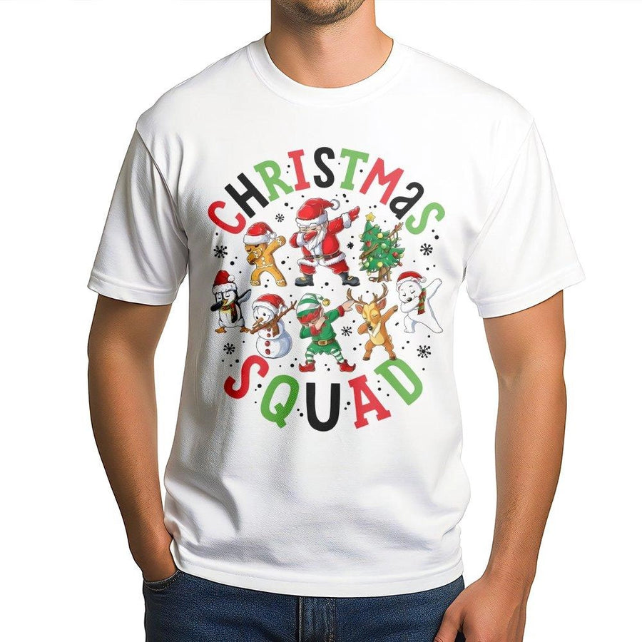 Christmas Squad T-Shirt | Dabbing Santa Elf Graphic Print | Premium Soft Cotton Unisex Tee | Fun Holiday Gift For Family Matching Outfits