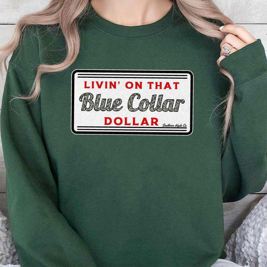 Blue Collar Dollar Sweatshirt | Retro Southern Country Design | Premium Cotton Blend | Gift for Hardworking Men and Women
