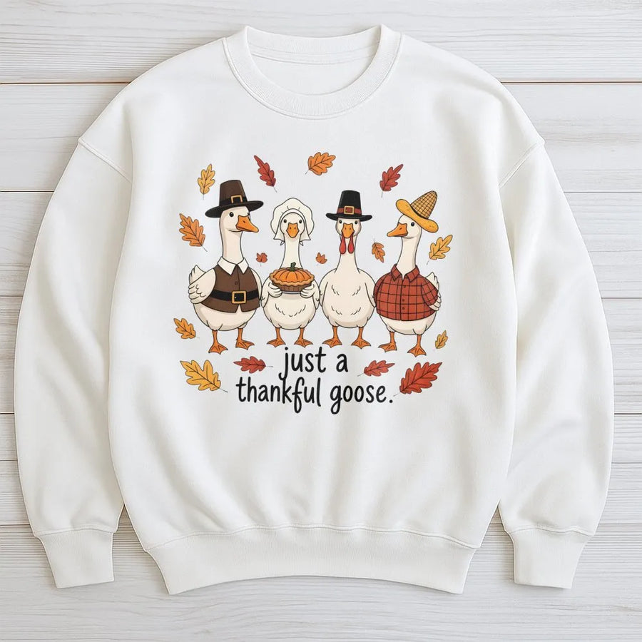 Thankful Goose Sweatshirt | Funny Thanksgiving Pilgrim Bird Graphic | Premium Cotton Blend | Cute Fall Harvest Gift for Women & Men