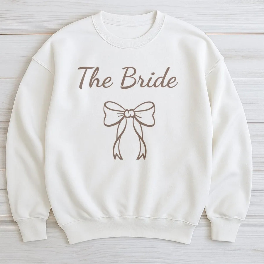 The Bride Sweatshirt | Minimalist Bow Graphic | Soft Cotton Tee | Bachelorette Party & Bridal Shower Gift for Bride to Be