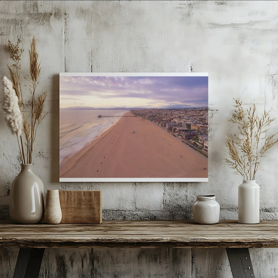 Coastal Beach Wall Art | Aerial Ocean View with Pier at Sunset | Premium Gallery-Quality Print | Living Room & Bedroom Home Decor Gift