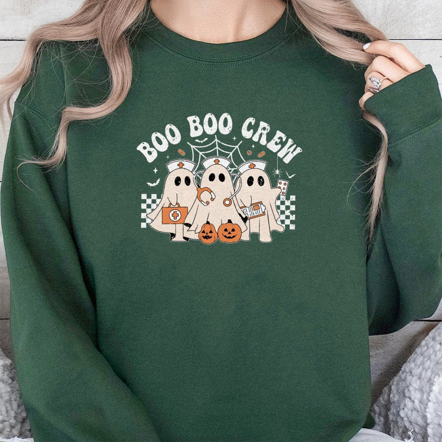 Boo Boo Crew Nurse Sweatshirt | Retro Halloween Ghost Design | Soft Cotton-Blend Premium Quality | Funny Halloween Nursing School Gift