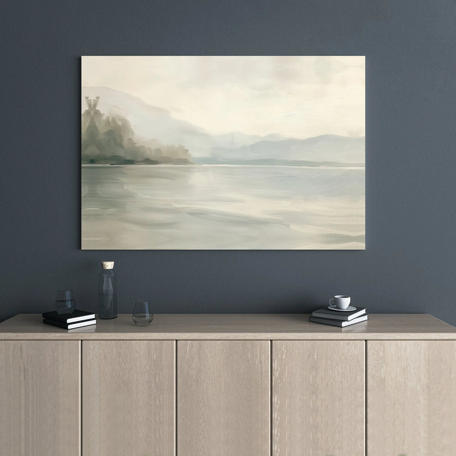 Misty Lake Landscape Canvas Print | Minimalist Mountain Wall Art | Premium 1.25-Inch Gallery Wrap | Serene Nature Home Decor Gift