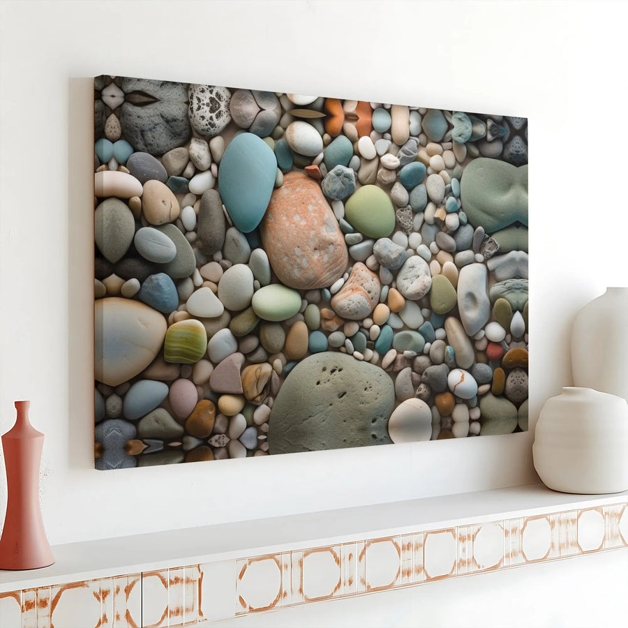 Premium River Stones Canvas Wall Art | Modern Zen Stone Photography | Gallery Wrapped 1.25" Deep Frame | Calming Earth Tone Decor for Home & Spa