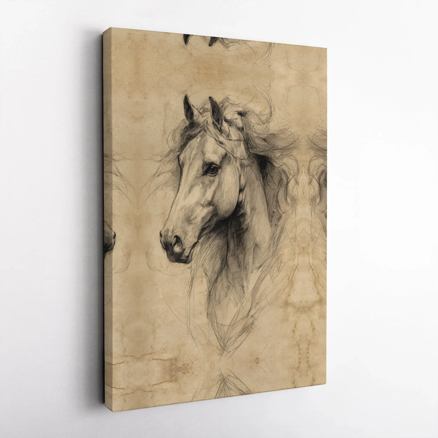 Horse Wall Art | Vintage Pencil Sketch Equestrian Decor | Gallery-Quality Premium Canvas Print | Farmhouse Home Office Gift