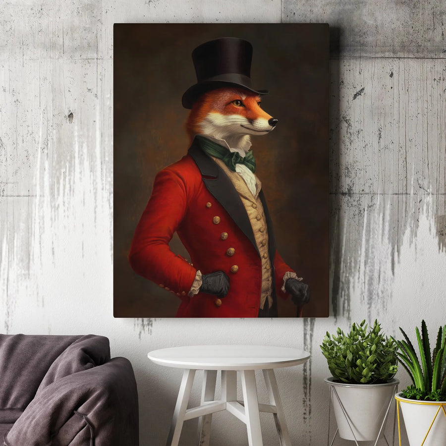Dapper Fox Canvas Wall Art | Victorian Gentleman Animal Portrait | Premium Gallery Wrap Print | Unique Gift for Animal Lovers and Office Decor