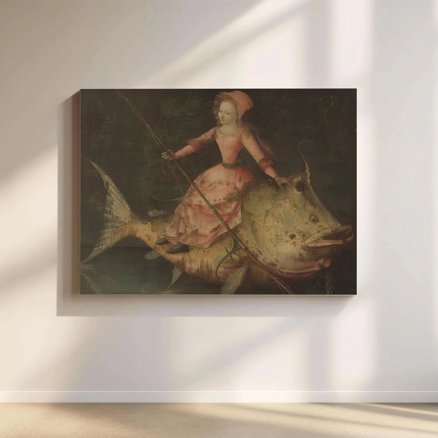 Hieronymus Bosch Surreal Canvas Art | Woman Riding A Fish Print | Premium Gallery Wrap Wall Decor | Unique Renaissance Eclectic Home Gift