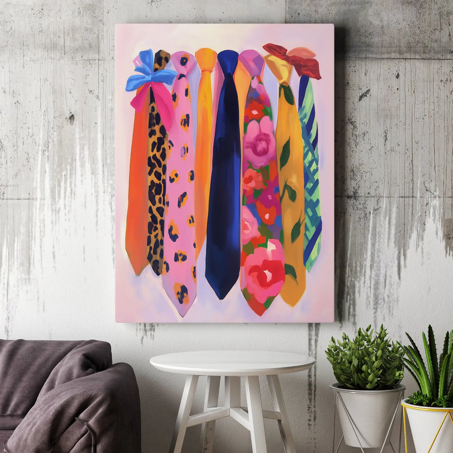 Colorful Necktie Wall Art | Abstract Fashion Painting | Premium Gallery-Wrapped Canvas | Sophisticated Home Decor Gift for Him