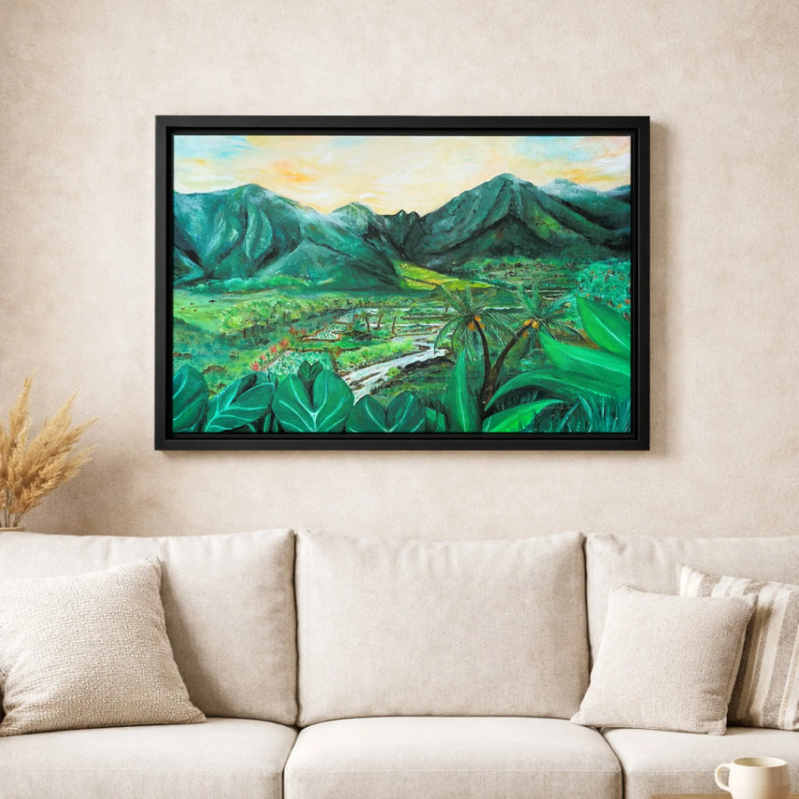 Tropical Mountain Valley Canvas | Lush Green Landscape Wall Art | Premium Fade-Resistant Gallery Print | Bohemian Home Decor Gift
