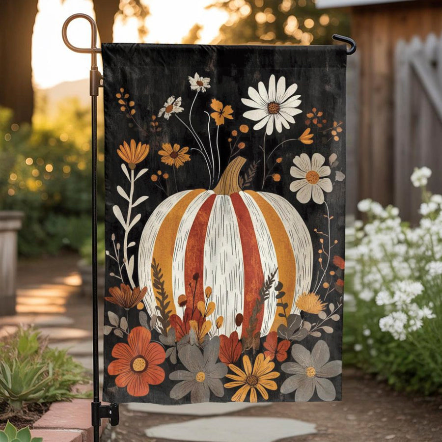 Boho Pumpkin Garden Flag | Autumn Floral Yard Decor | Weather-Resistant Polyester | Fall Seasonal Home Outdoor Gift