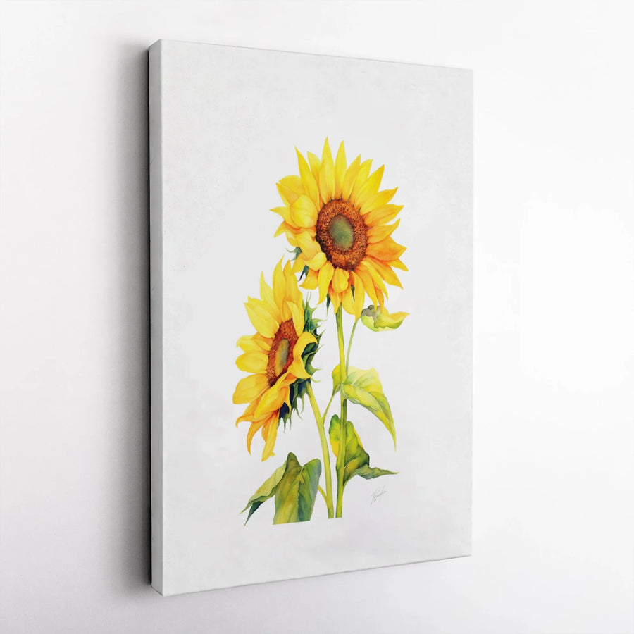 Sunflower Canvas Wall Art | Watercolor Floral Painting Print | Premium Gallery Wrap 1.25 Inch Thick | Botanical Home Decor Gift for Her