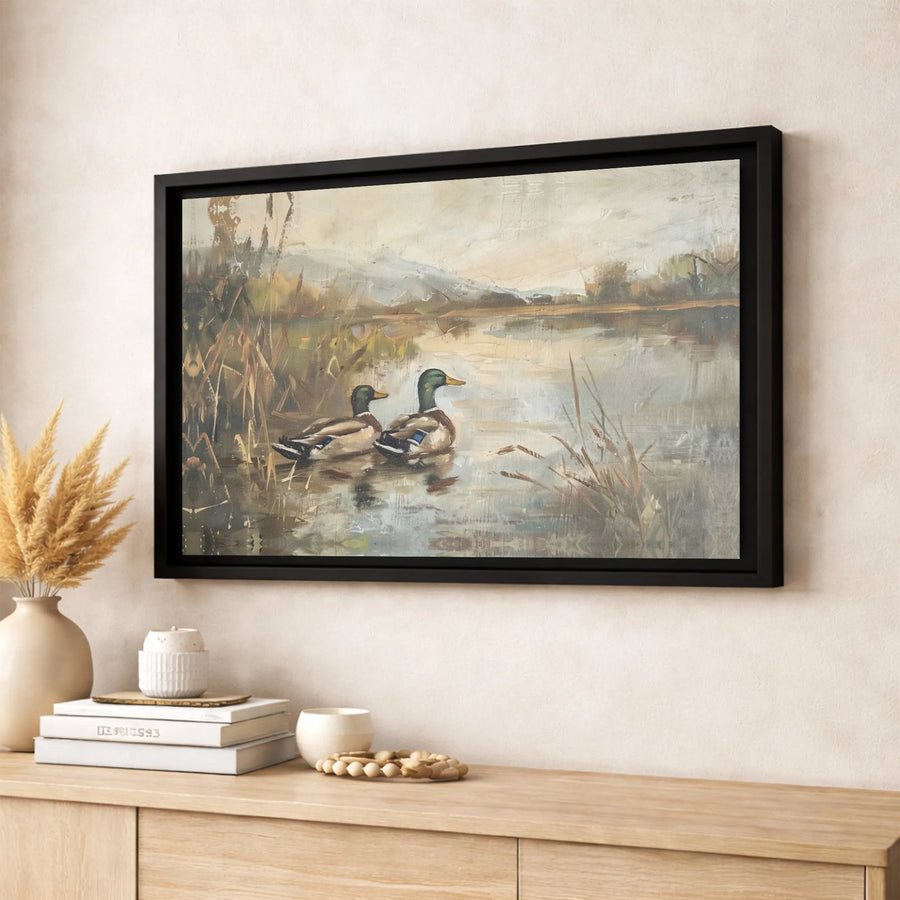 Mallard Ducks Pond Canvas Art | Rustic Wildlife Landscape Print | Premium 1.25-Inch Gallery Wrap | Nature-Inspired Home Decor Gift