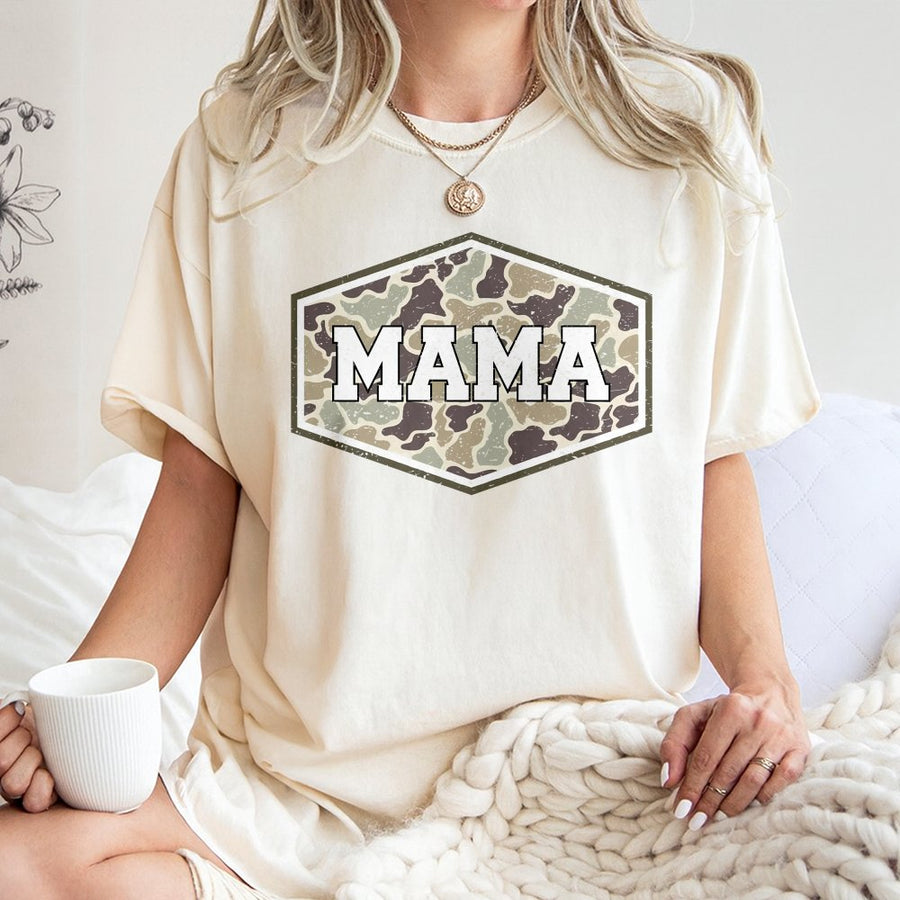 Camo Mama T-Shirt | Distressed Camouflage Graphic Print | 100% Cotton Premium Tee | Trendy Mother's Day 2026 Gift for Mom