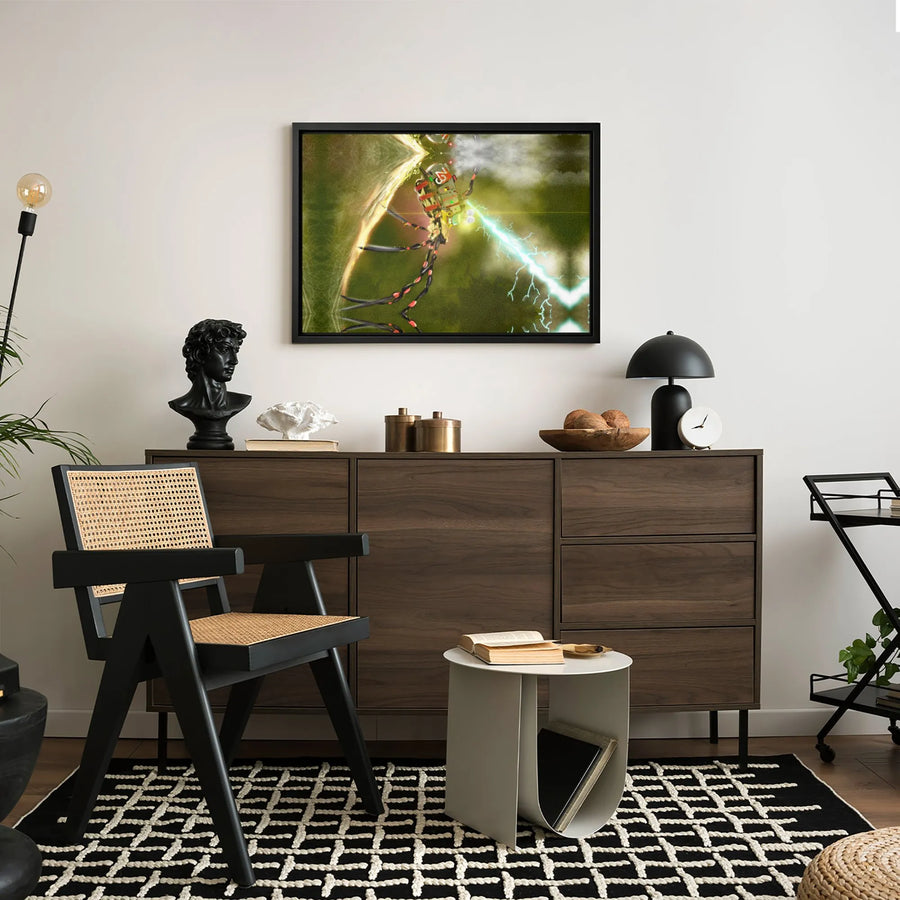 Robotic Spider Wall Art | Sci-Fi Laser Tech Illustration | Premium Gallery Wrapped Canvas | Futuristic Office Decor Gift