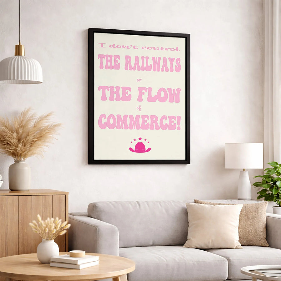 I Don't Control The Railways Canvas Print | Pink Cowboy Hat Aesthetic Wall Art | 1.25-Inch Premium Gallery Wrap | Western Funny Quote Home Decor