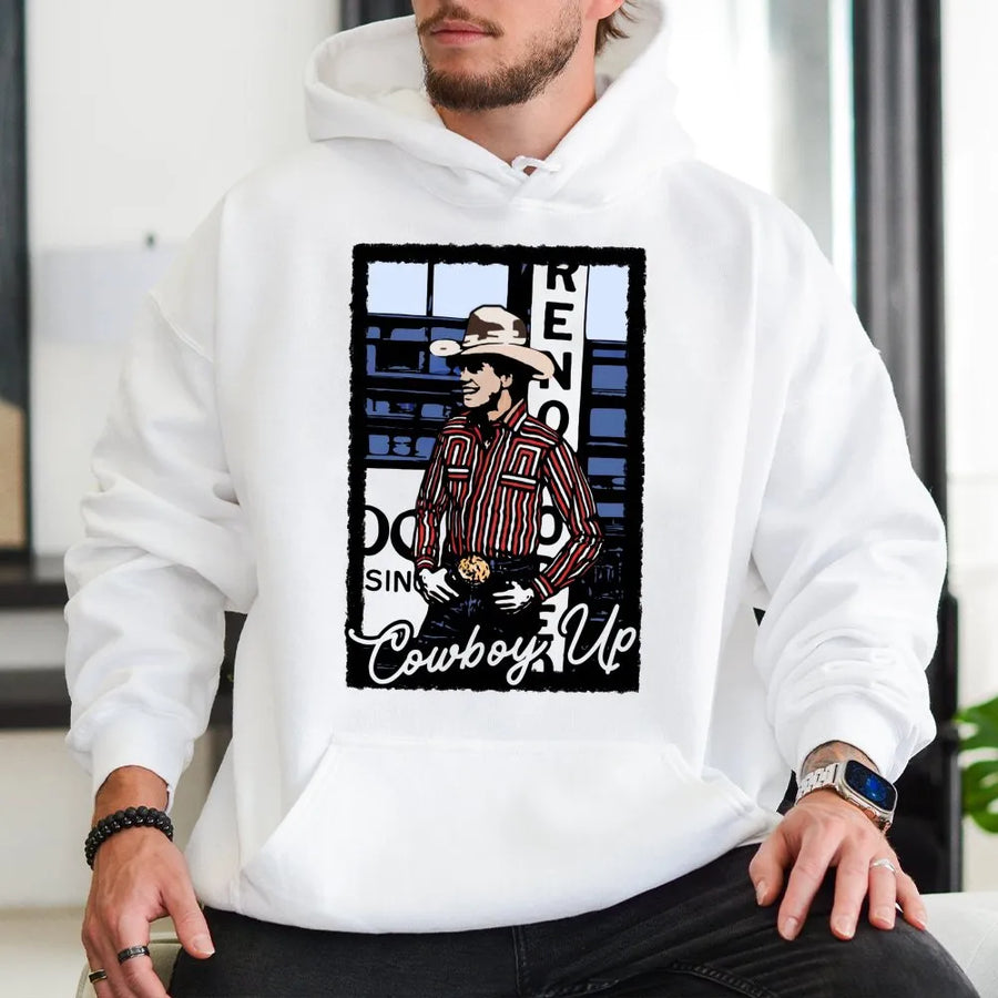 Cowboy Up Western Hoodie | Rodeo Ranch Style Graphic | Premium Cotton-Poly Blend | Country Apparel Gift for Men and Women