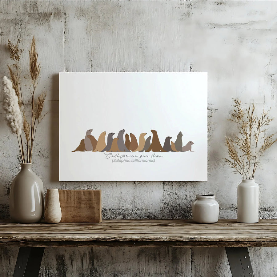 California Sea Lion Canvas Wall Art | Minimalist Coastal Animal Illustration | Premium Gallery-Quality Print | Ocean Lover Gift & Nursery Decor