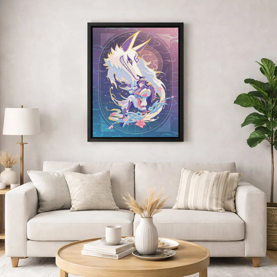 Anime Wolf Spirit Canvas Art | Ethereal Forest Guardian Wall Decor | Premium Gallery Wrap Print | Fantasy Gaming Room Gift for Gamers