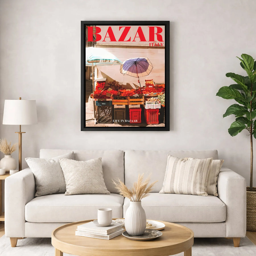 Italian Fruit Market Canvas Art | Vintage Magazine Cover Aesthetic | Premium Gallery-Wrapped Print | Mediterranean Kitchen Wall Decor Gift