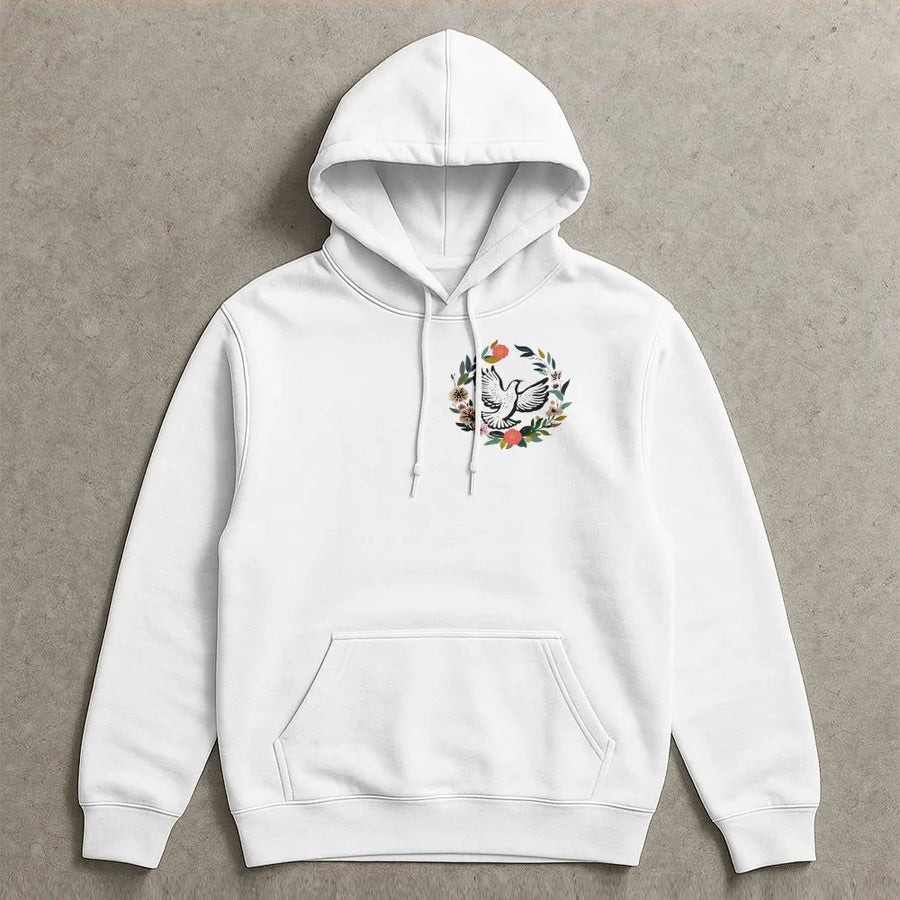 Peace Dove Hoodie | Floral Wreath Botanical Print | Soft Cotton Blend Unisex Crewneck | Premium Spiritual Gift for Nature Lovers