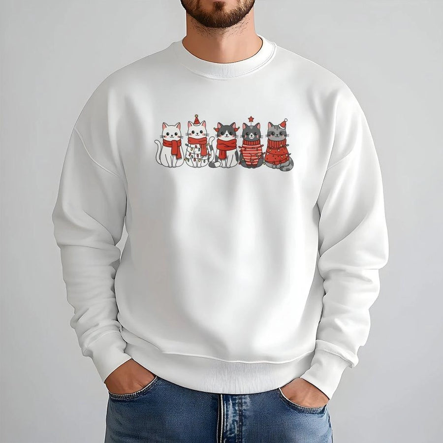 Cute Cat Christmas Sweatshirt | Festive Kittens with Red Scarves Design | Premium Cotton Blend | Holiday Gift for Cat Lovers and Pet Owners