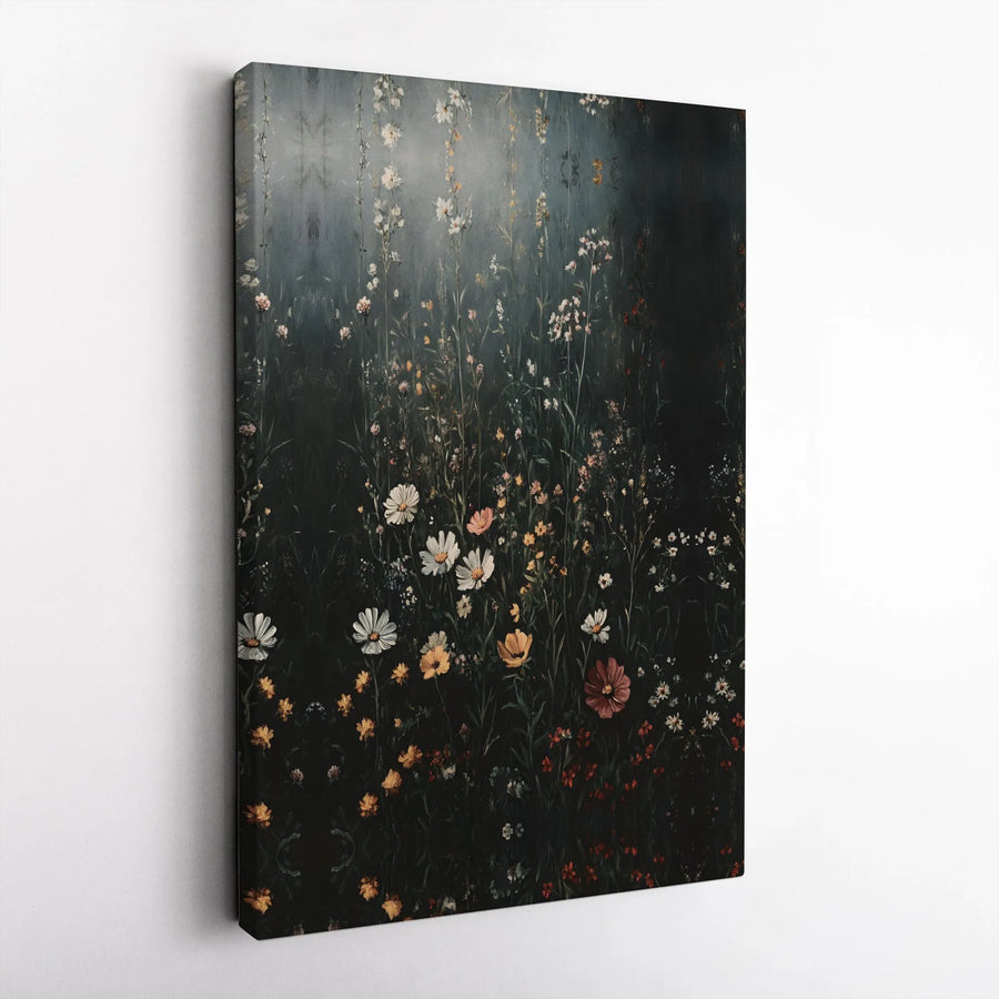 Wildflower Canvas Wall Art | Moody Dark Botanical Painting Print | Premium Gallery Wrapped Canvas | Cottagecore Decor Gift for Nature Lover