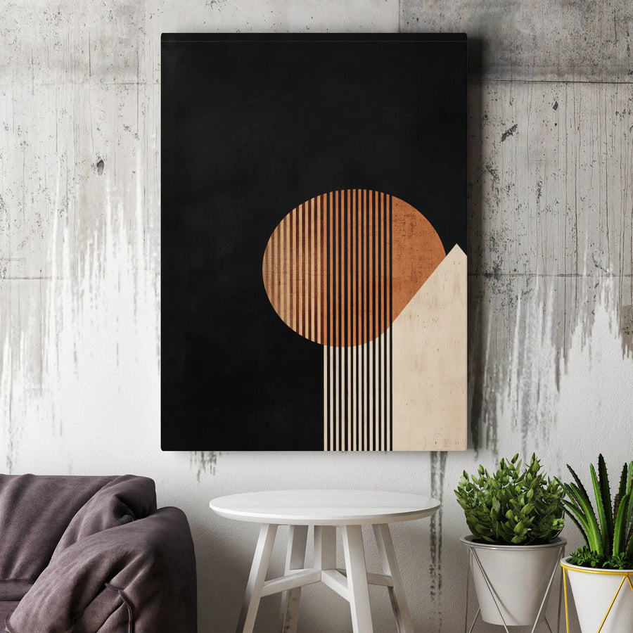 Modern Geometric Canvas Wall Art | Abstract Sun and Mountain Print | Premium Framed Canvas for Living Room | Collector's Home Decor Gift