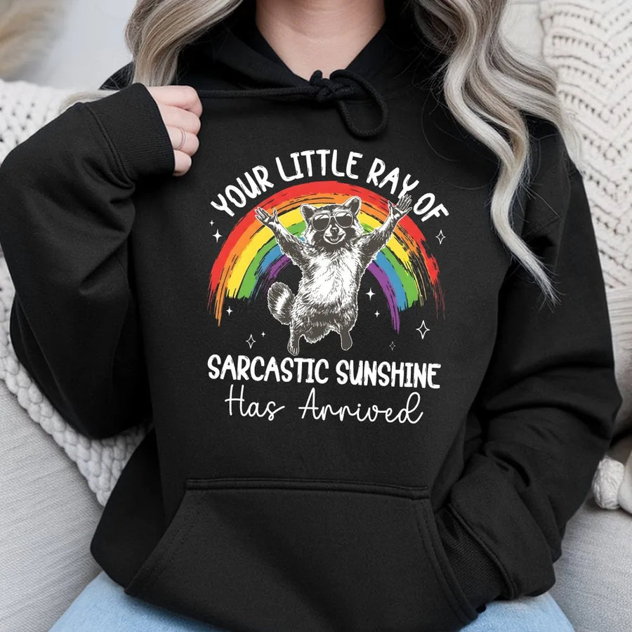 Sarcastic Raccoon Hoodie | Your Little Ray of Sunshine Graphic | Soft Cotton-Blend Sweatshirt | Funny Meme Gift for Women and Men