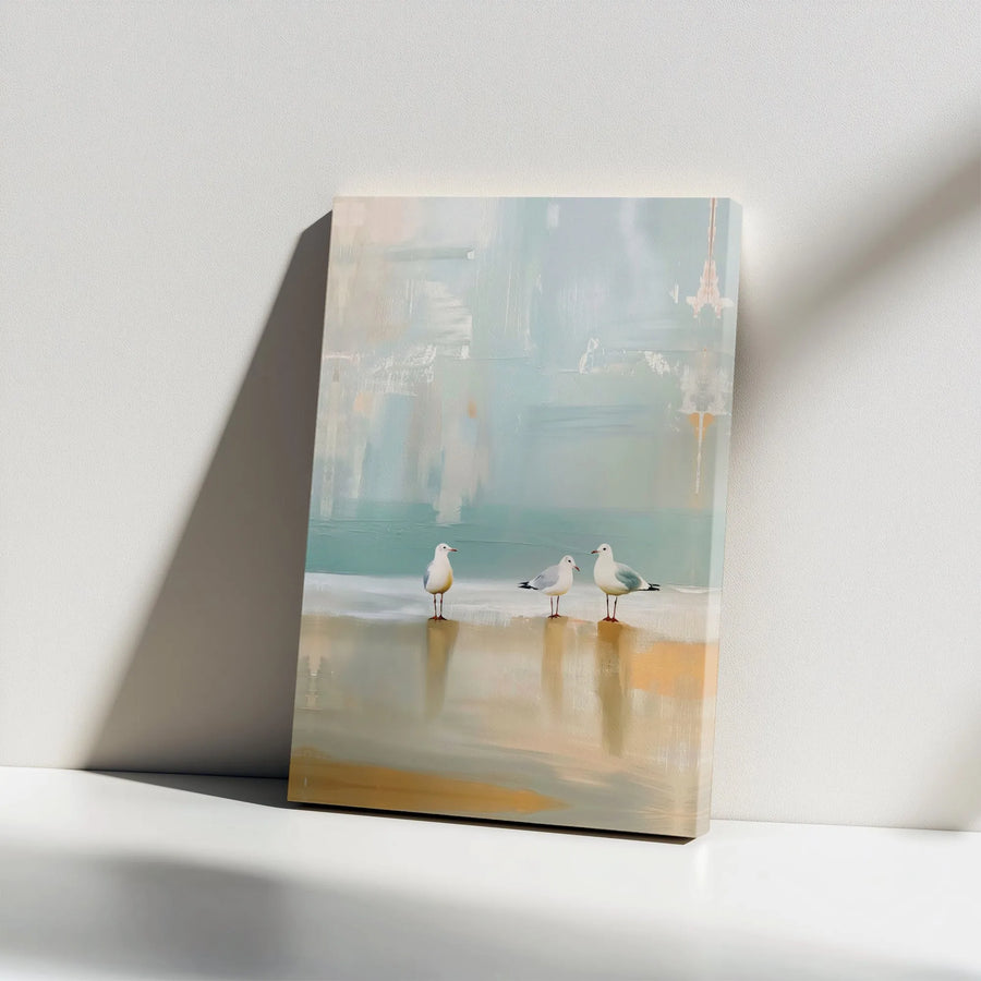 Seagull Coastal Wall Art | Abstract Beach Shoreline Canvas | Premium Gallery Wrap Decor | Relaxing Nautical Print For Living Room Home