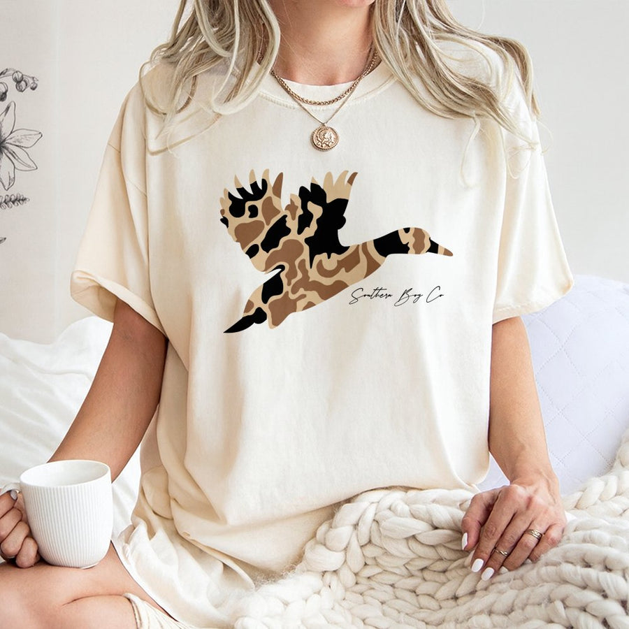Camo Duck Graphic T-Shirt | Rustic Wildlife Mallard Print | Premium 100% Cotton | Country Outdoor Apparel for Men and Women