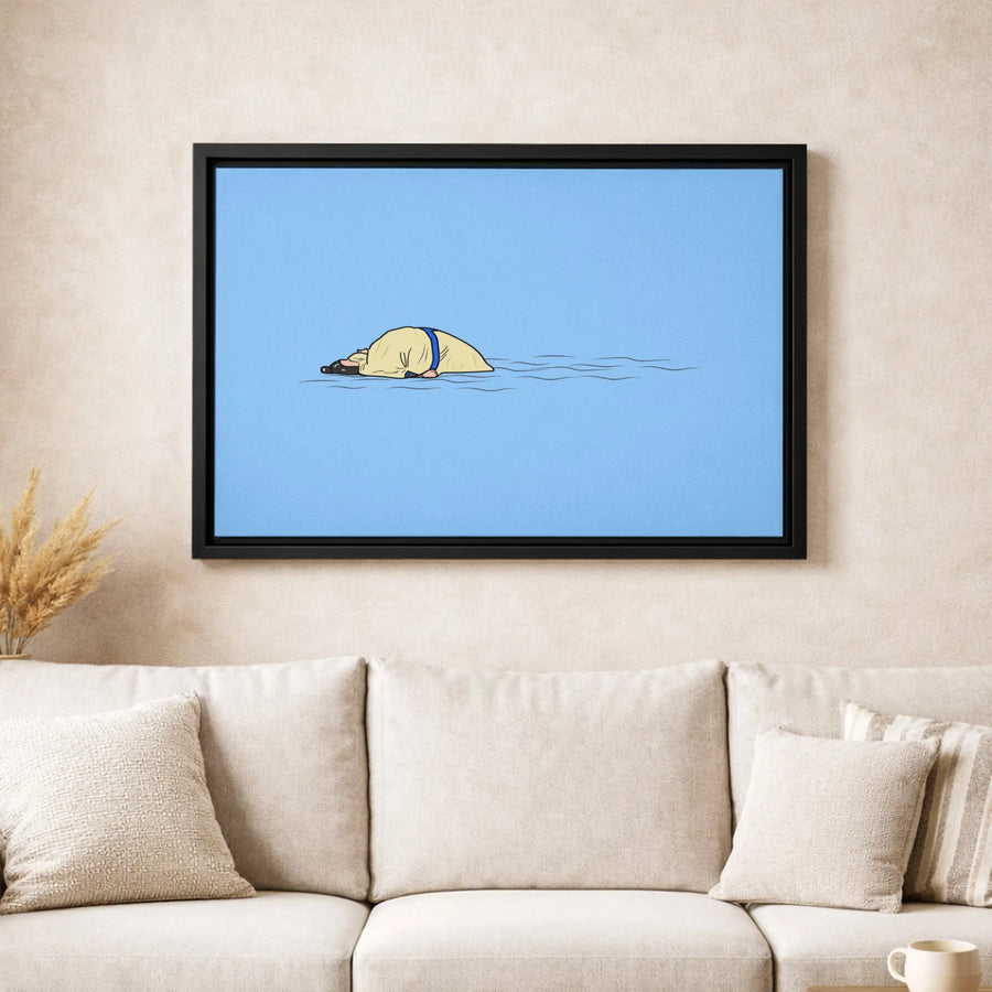 Floating Man Canvas Wall Art | Minimalist Cartoon Illustration | Premium 1.25 Inch Gallery Wrap | Modern Home Decor Gift